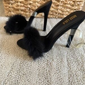 Miss Lola Black Fur Heels